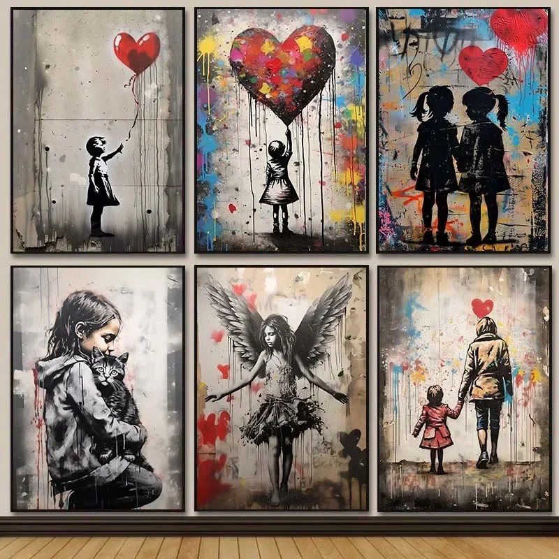 Banksy graffiti menino menina  - Resin Art On Canvas avaliação e preço