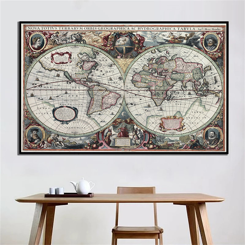 Mapa Mundial Retrô Náutico, Ma - Resin Art On Canvas avaliação e preço